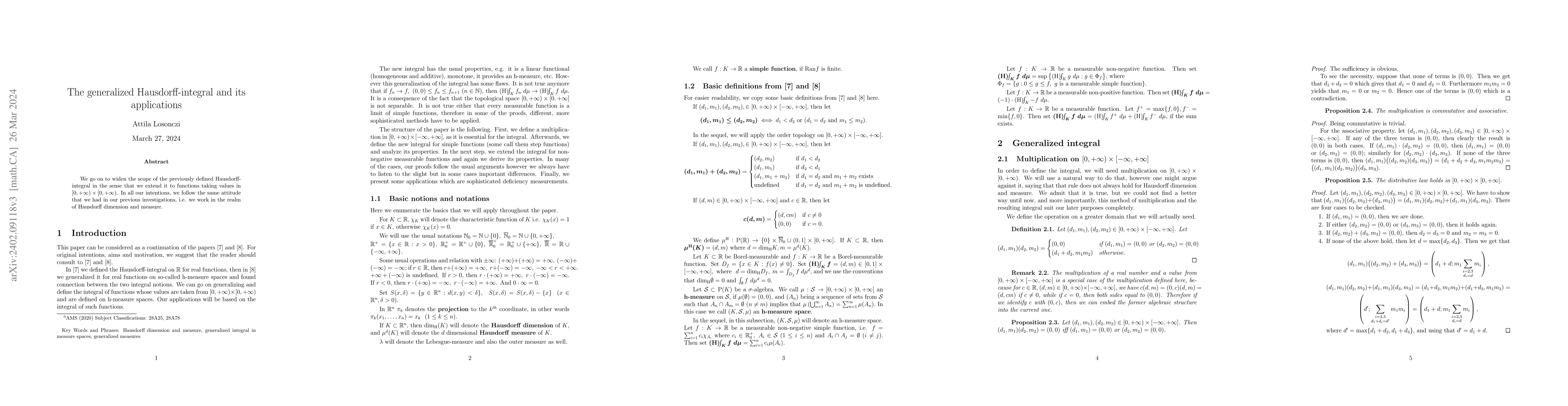 Thumbnail for The Hausdorff-integral on h-measure spaces and its applications