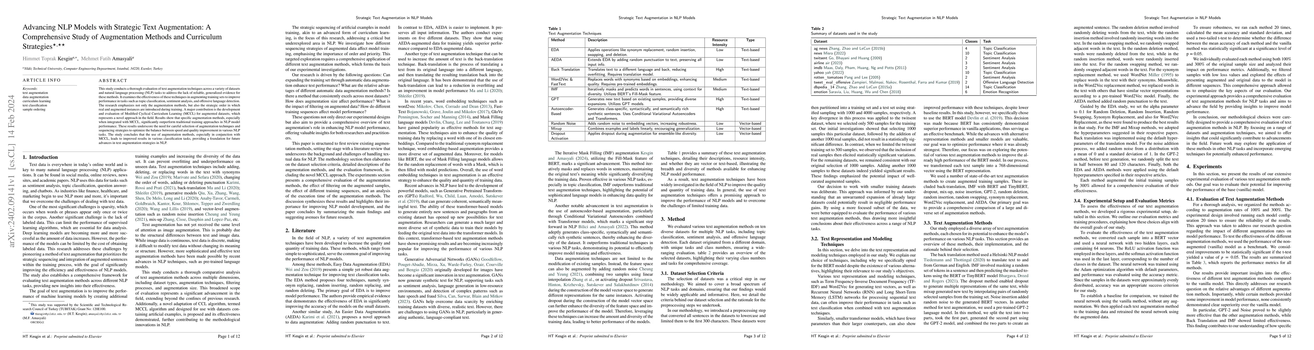 Thumbnail for Advancing NLP Models with Strategic Text Augmentation: A Comprehensive
  Study of Augmentation Methods and Curriculum Strategies
