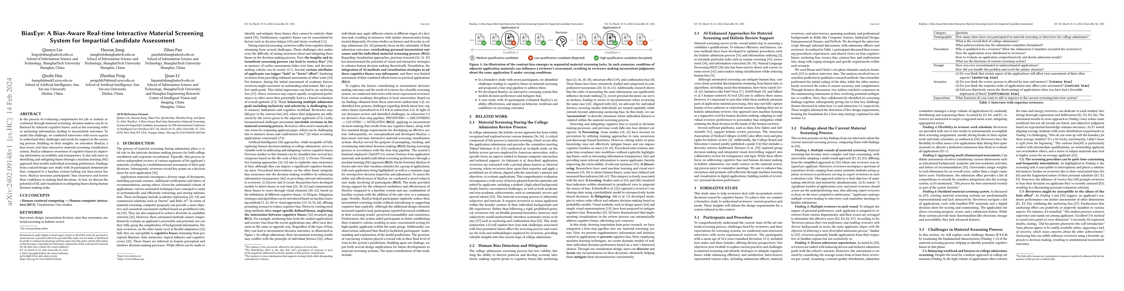 Thumbnail for BiasEye: A Bias-Aware Real-time Interactive Material Screening System
  for Impartial Candidate Assessment