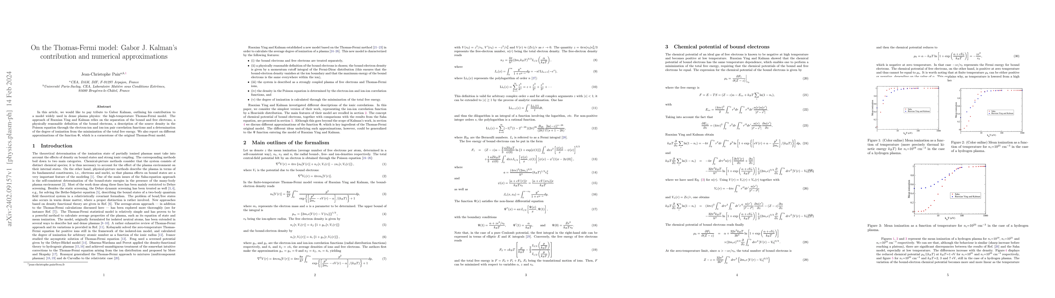 Thumbnail for On the Thomas-Fermi model: Gabor J. Kalman's contribution and numerical
  approximations