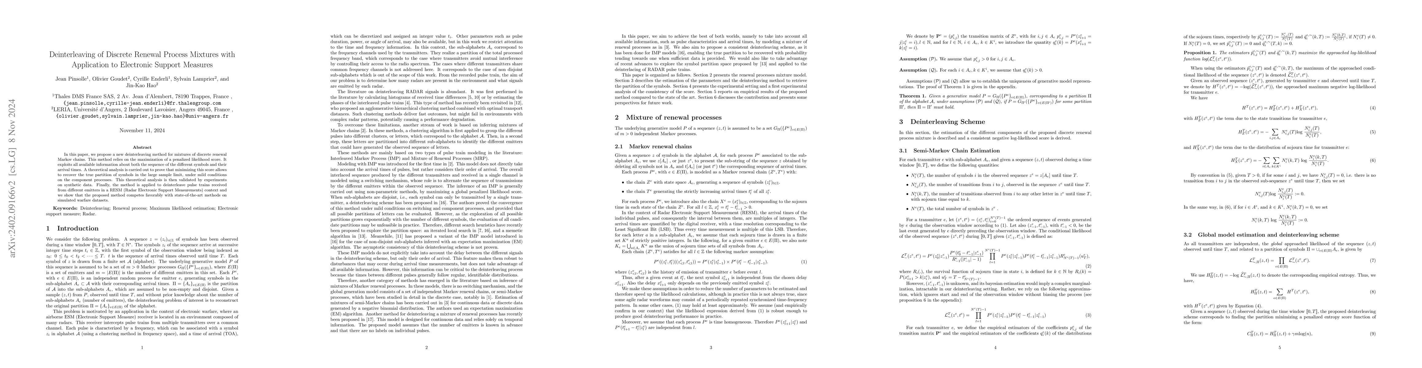 Thumbnail for Deinterleaving of Discrete Renewal Process Mixtures with Application to
  Electronic Support Measures