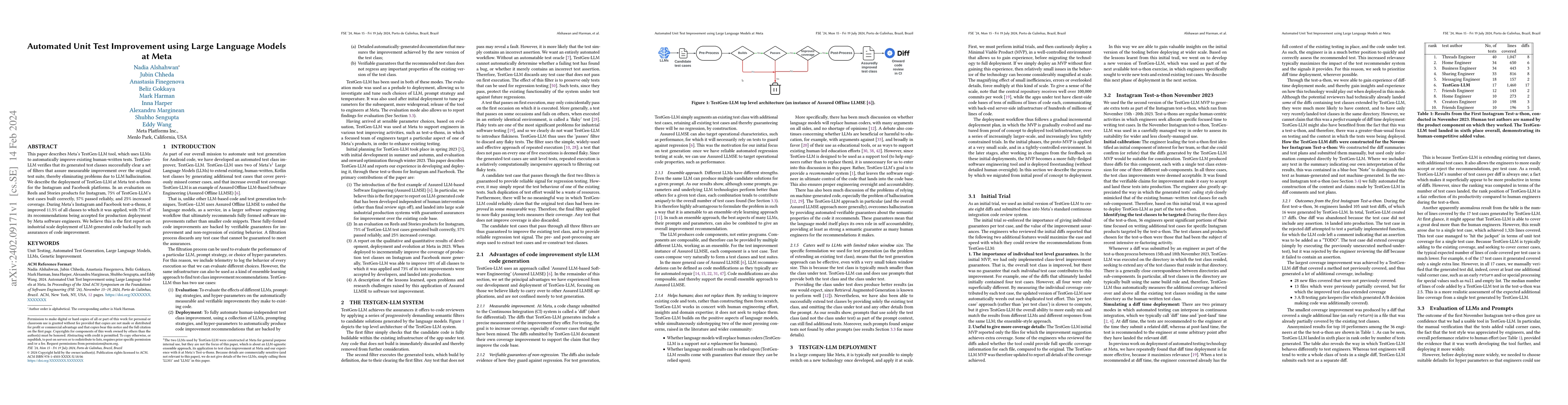Thumbnail for Automated Unit Test Improvement using Large Language Models at Meta