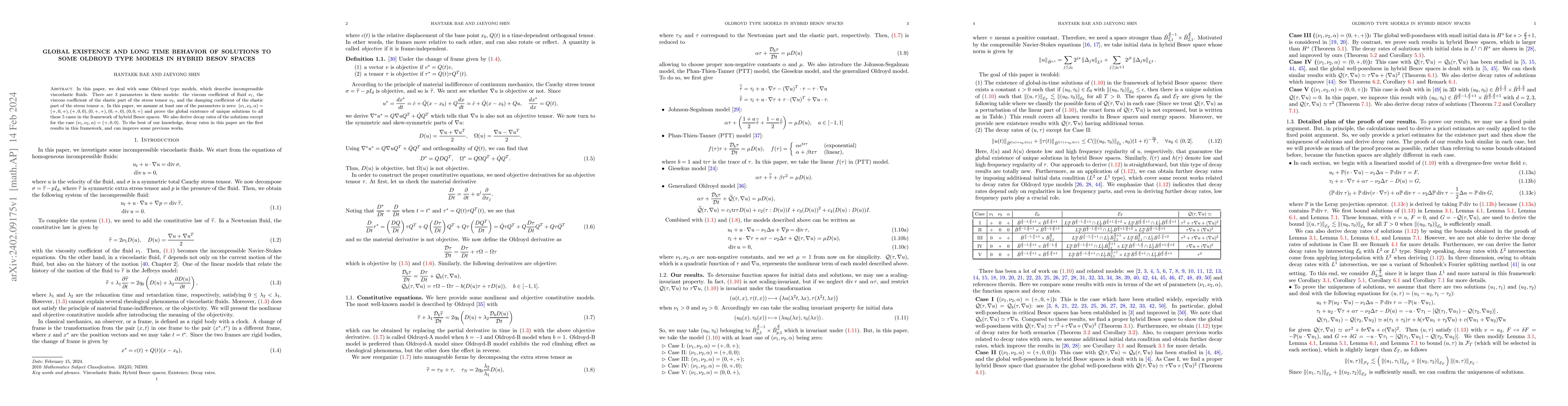 Thumbnail for Global existence and long time behavior of solutions to some Oldroyd
  type models in hybrid Besov spaces