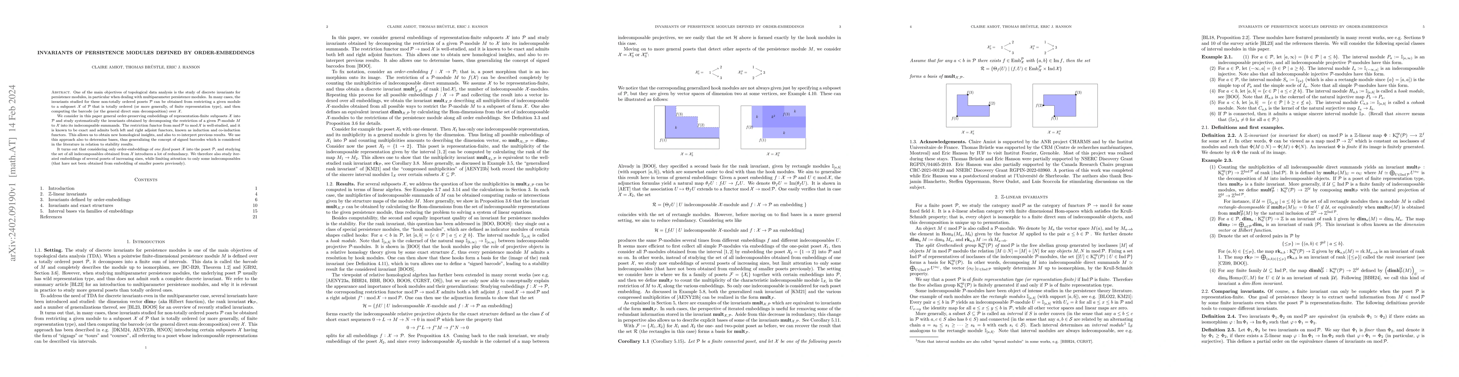 Thumbnail for Invariants of persistence modules defined by order-embeddings