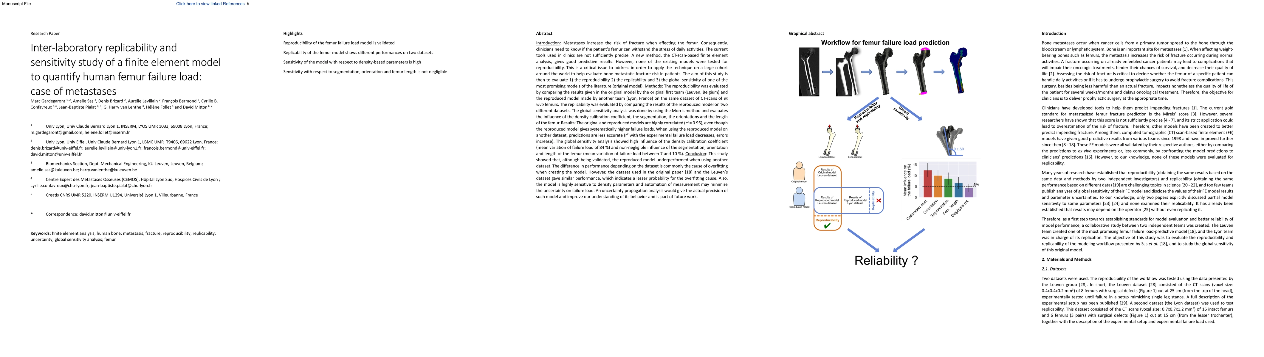 Thumbnail for Inter-laboratory replicability and sensitivity study of a finite element
  model to quantify human femur failure load: case of metastases