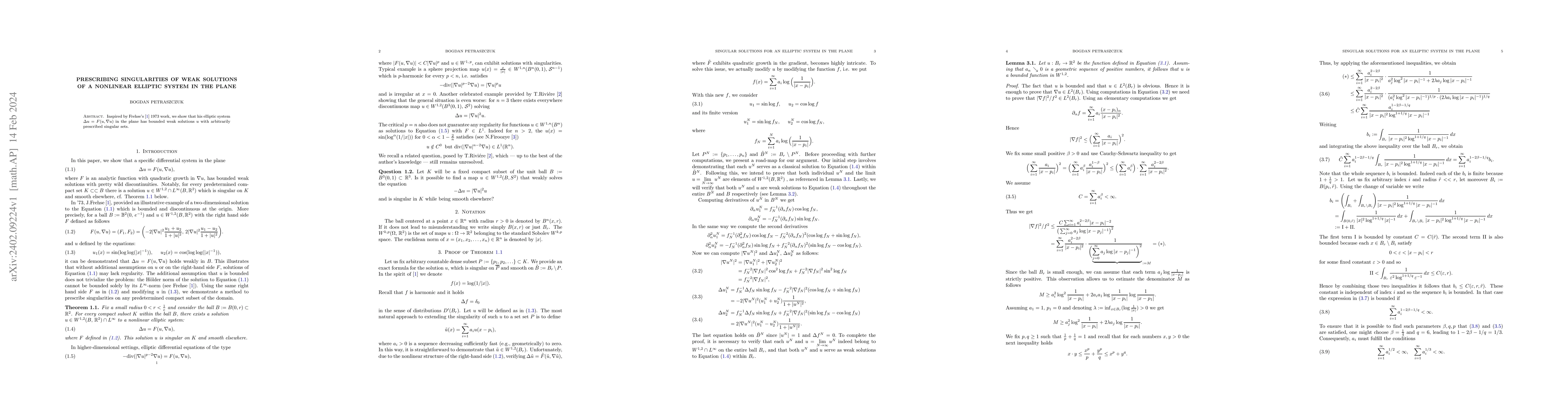 Thumbnail for Prescribing singularities of weak solutions of a nonlinear elliptic
  system in the plane