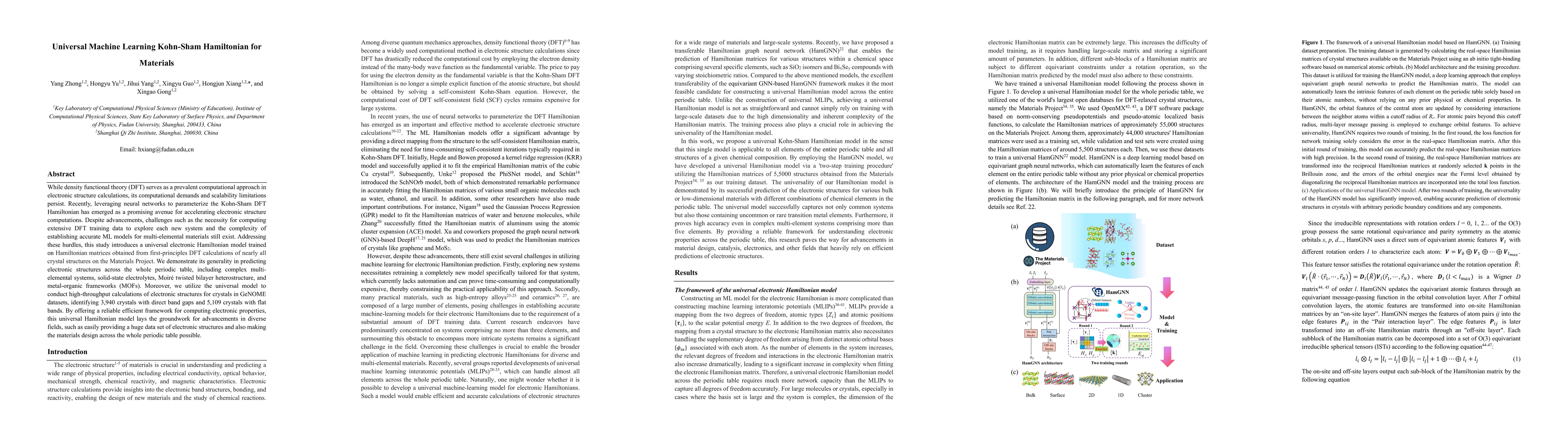 Thumbnail for Universal Machine Learning Kohn-Sham Hamiltonian for Materials