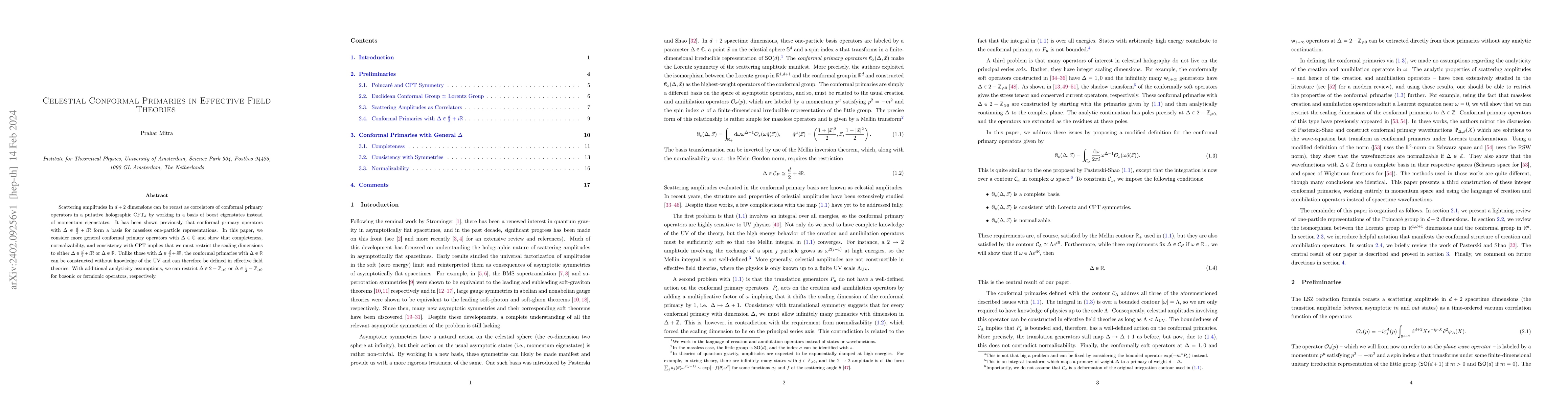Thumbnail for Celestial Conformal Primaries in Effective Field Theories