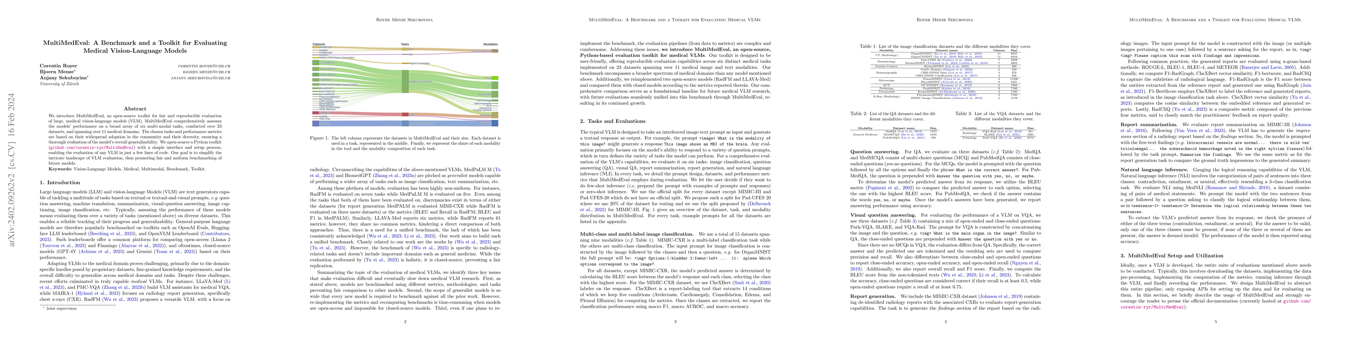 Thumbnail for MultiMedEval: A Benchmark and a Toolkit for Evaluating Medical
  Vision-Language Models