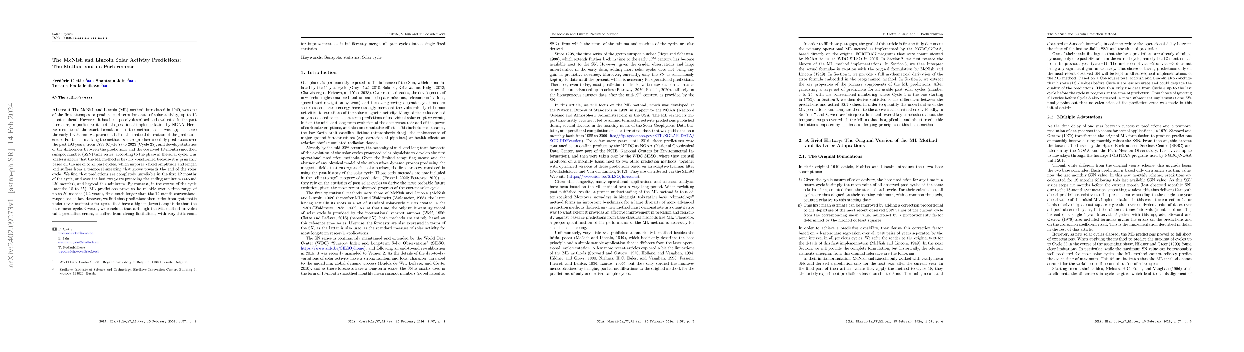 Thumbnail for The McNish and Lincoln Solar Activity Predictions: The Method and its
  Performance