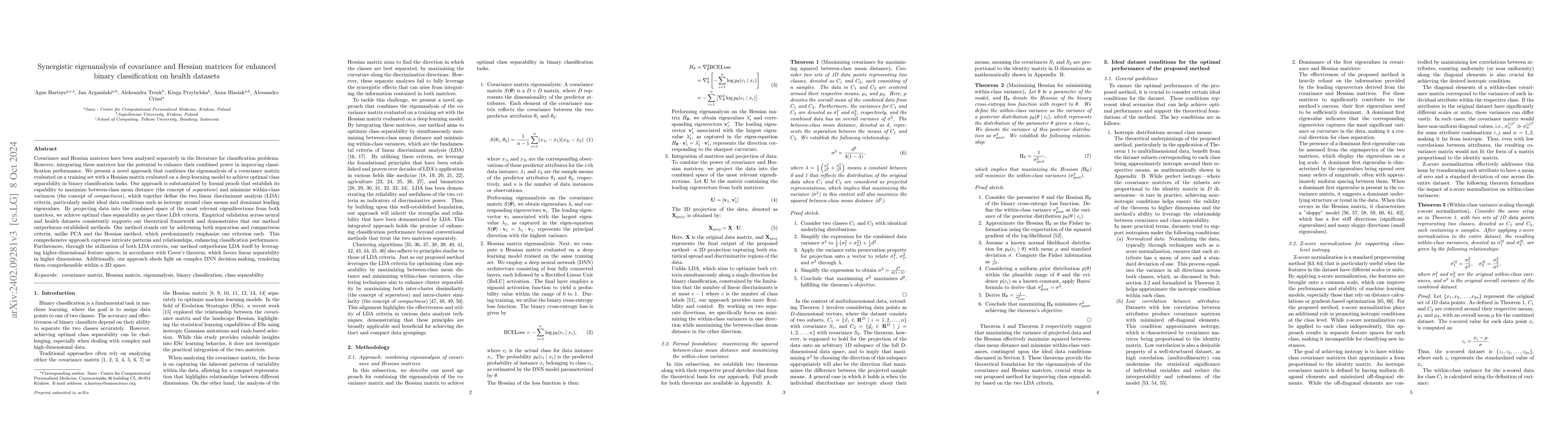 Thumbnail for Synergistic eigenanalysis of covariance and Hessian matrices for
  enhanced binary classification