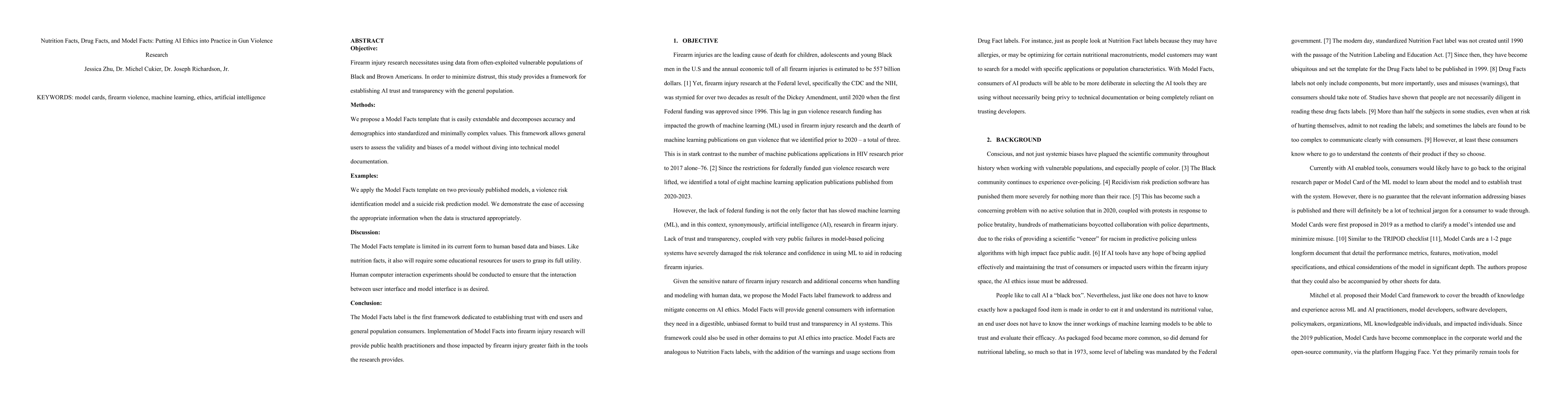 Thumbnail for Nutrition Facts, Drug Facts, and Model Facts: Putting AI Ethics into
  Practice in Gun Violence Research