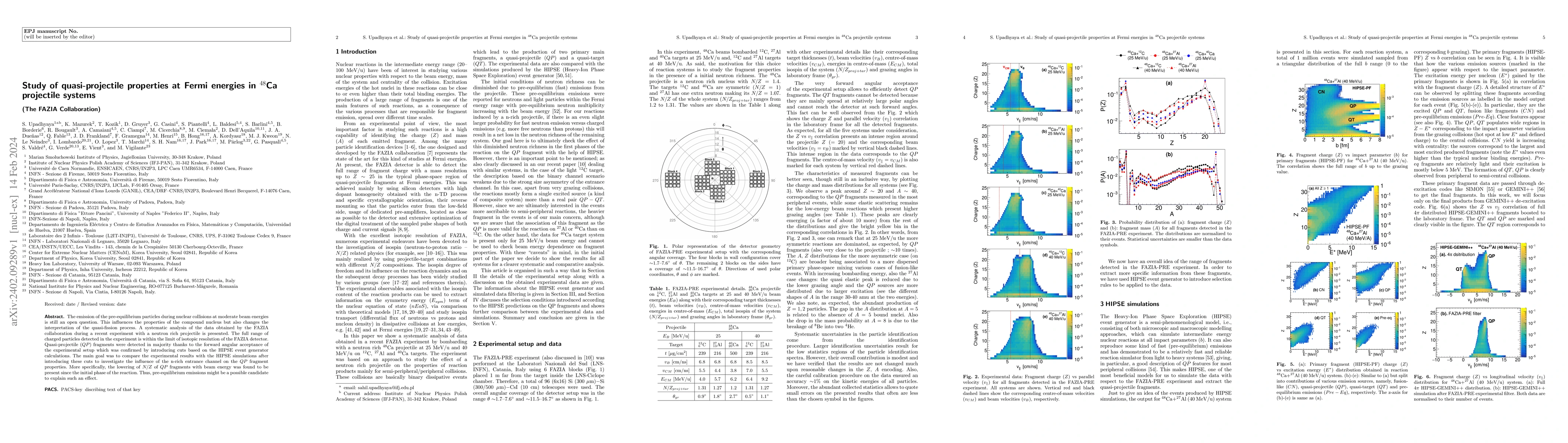 Thumbnail for Study of quasi-projectile properties at Fermi energies in 48Ca
  projectile systems