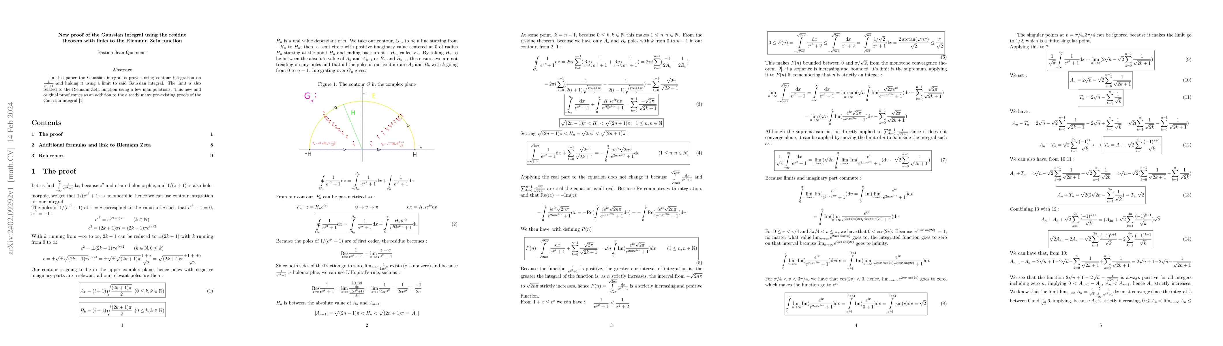 Thumbnail for New proof of the Gaussian integral using the residue theorem with links
  to the Riemann Zeta function