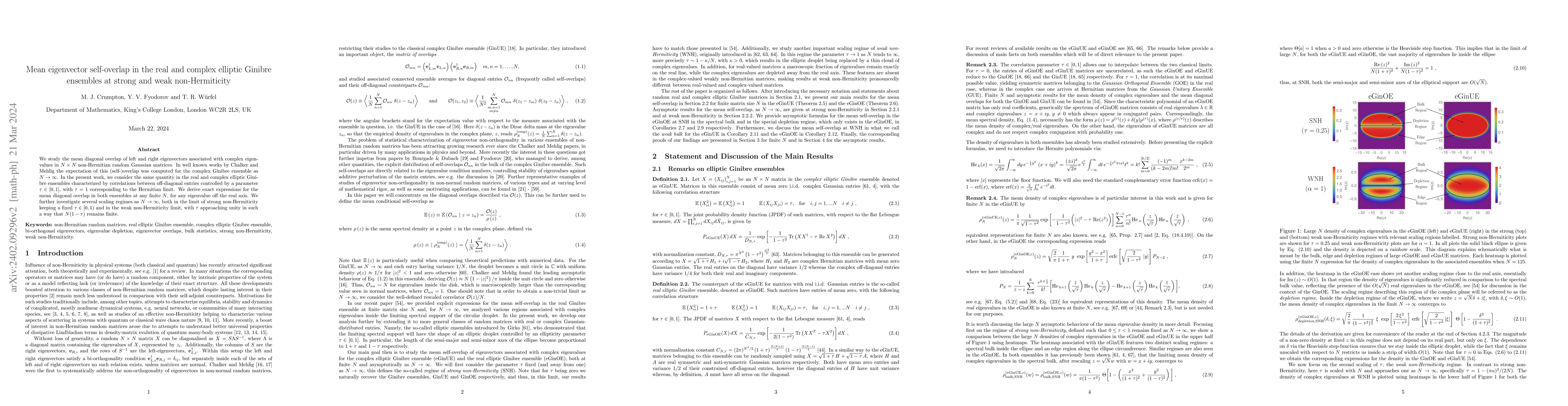 Thumbnail for Mean eigenvector self-overlap in the real and complex elliptic Ginibre
  ensembles at strong and weak non-Hermiticity