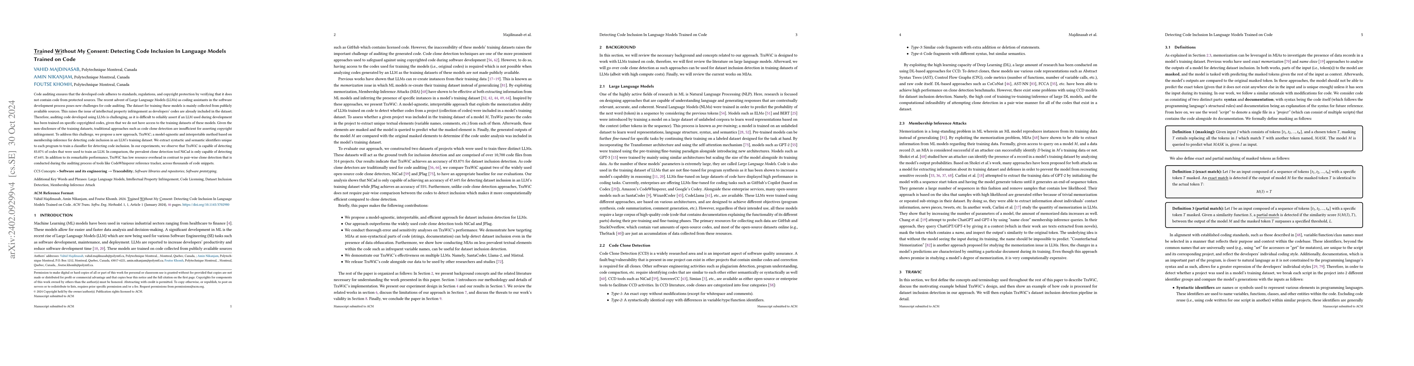 Thumbnail for Trained Without My Consent: Detecting Code Inclusion In Language Models
  Trained on Code