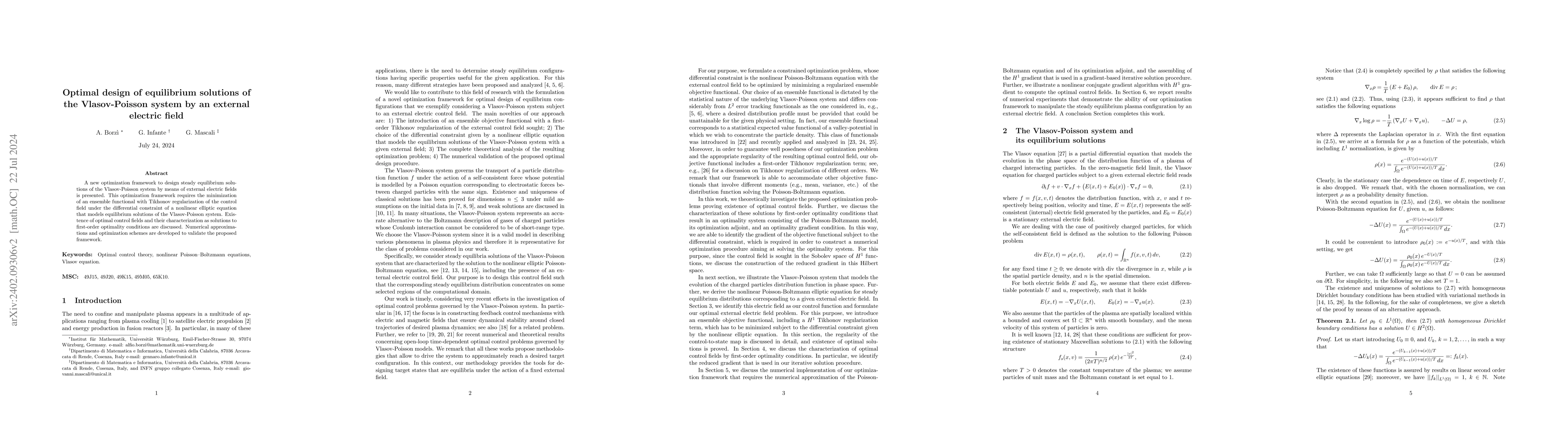 Thumbnail for Optimal design of equilibrium solutions of the Vlasov-Poisson system by
  an external electric field