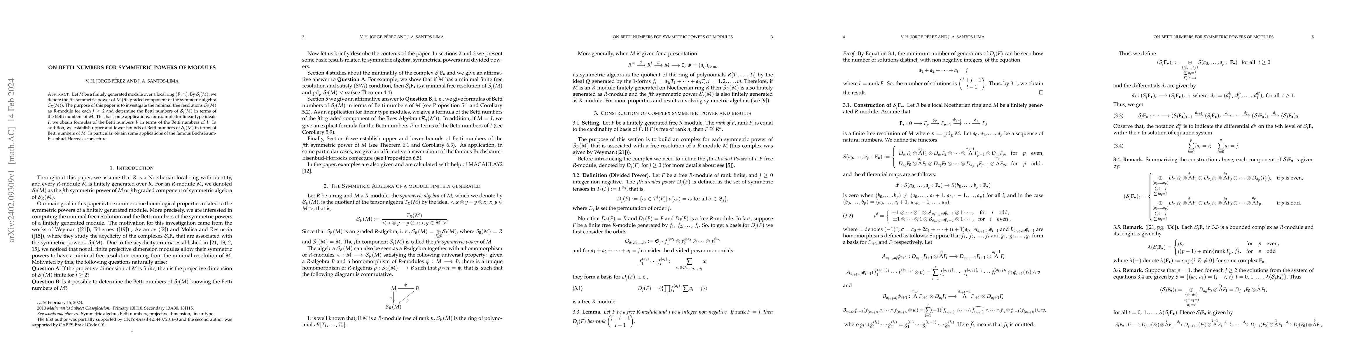 Thumbnail for On Betti numbers for symmetric powers of modules
