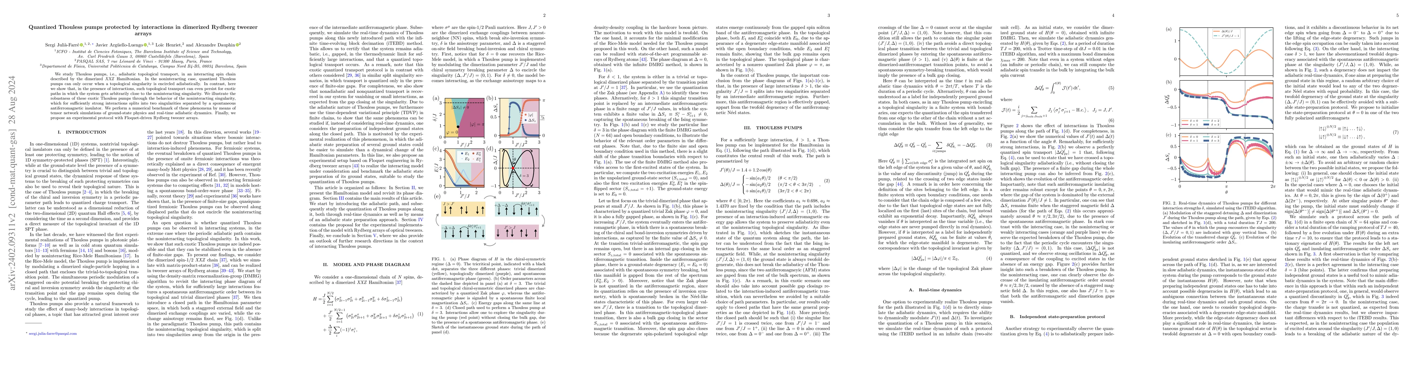 Thumbnail for Quantized Thouless pumps protected by interactions in dimerized Rydberg
  tweezer arrays