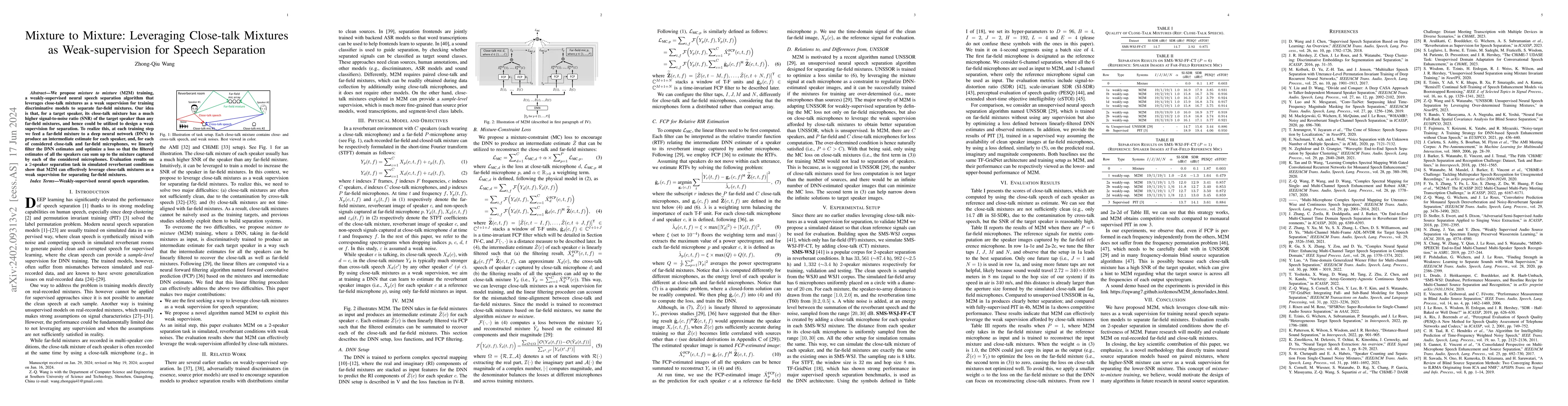Thumbnail for Mixture to Mixture: Leveraging Close-talk Mixtures as Weak-supervision
  for Speech Separation