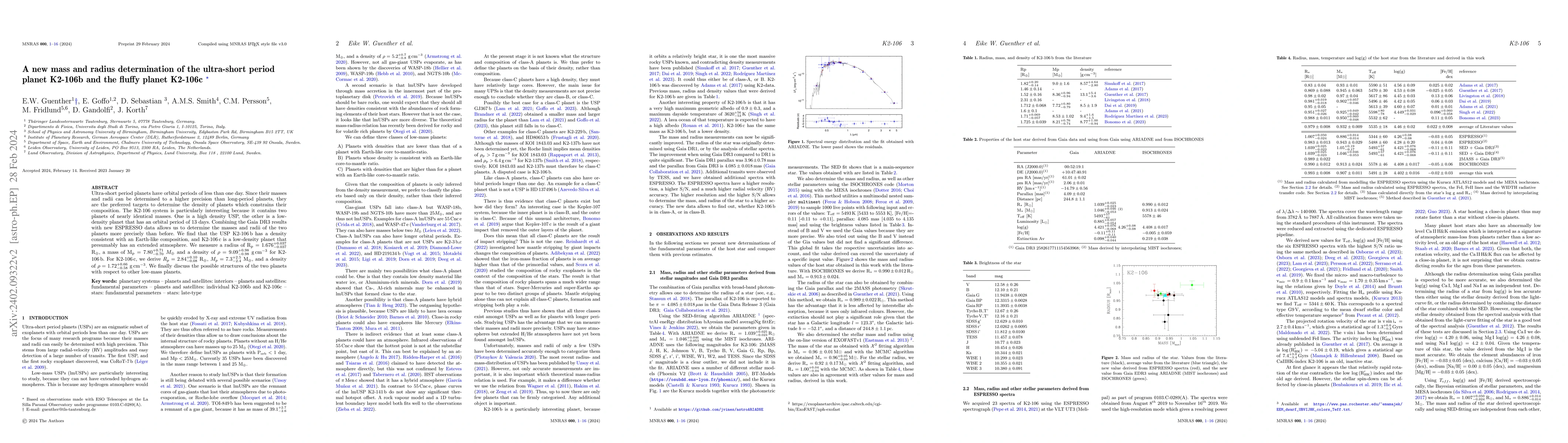 Thumbnail for A new mass and radius determination of the ultra-short period planet
  K2-106b and the fluffy planet K2-106c