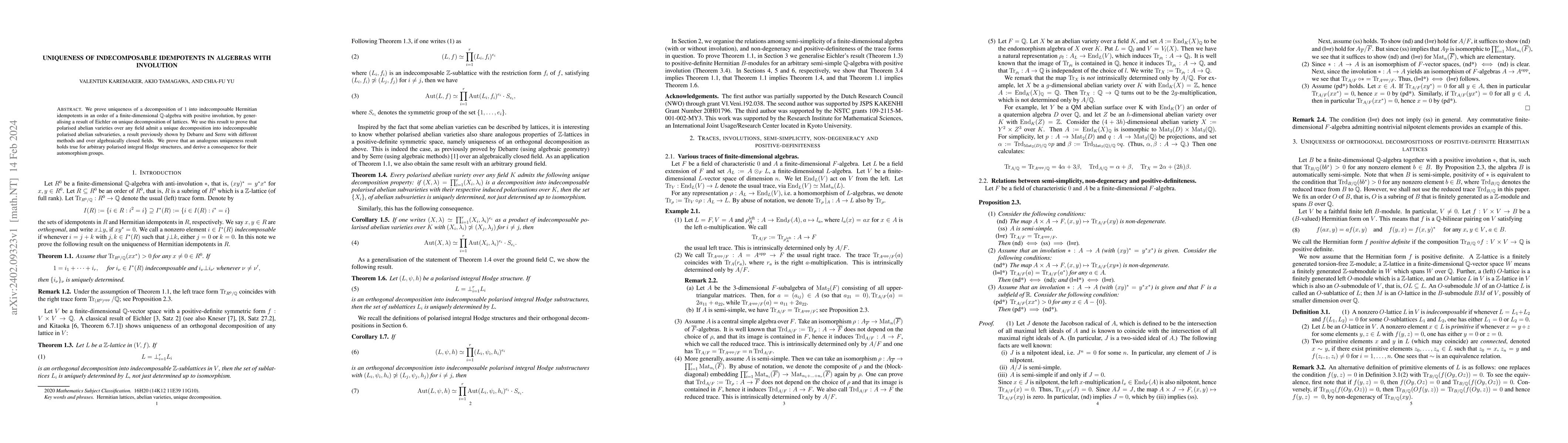 Thumbnail for Uniqueness of indecomposable idempotents in algebras with involution