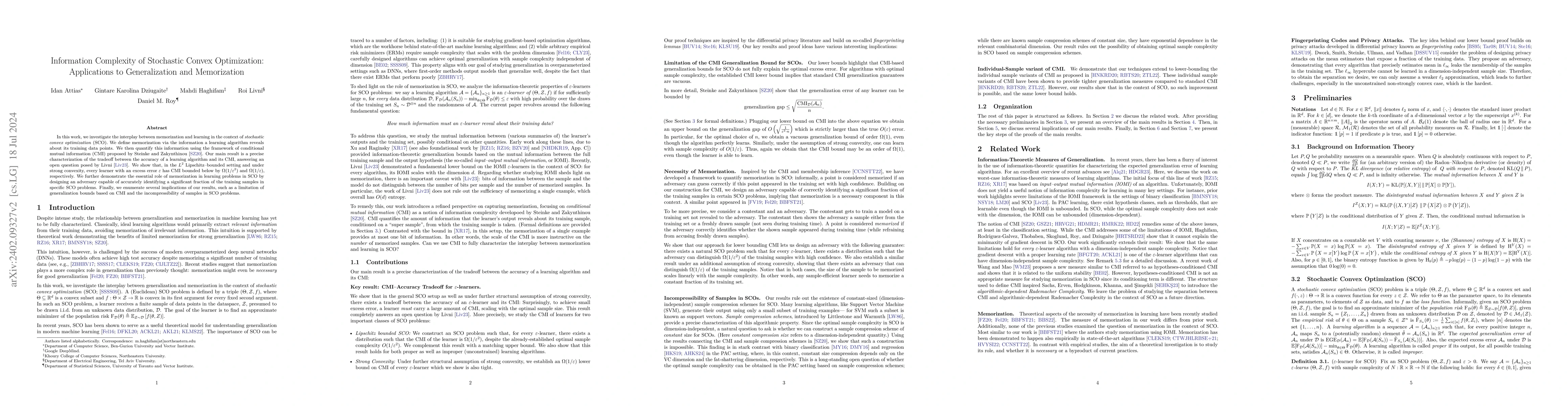 Thumbnail for Information Complexity of Stochastic Convex Optimization: Applications
  to Generalization and Memorization