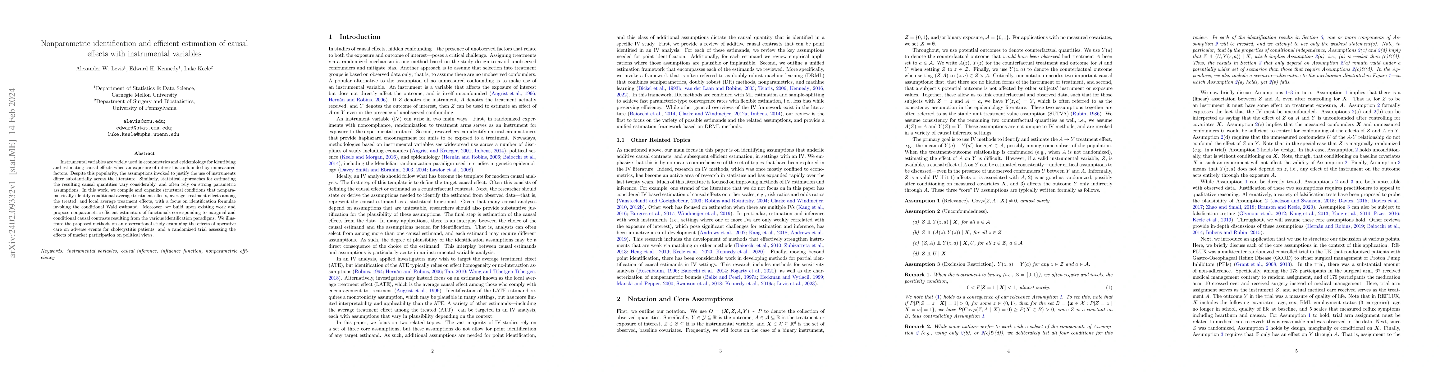 Thumbnail for Nonparametric identification and efficient estimation of causal effects
  with instrumental variables