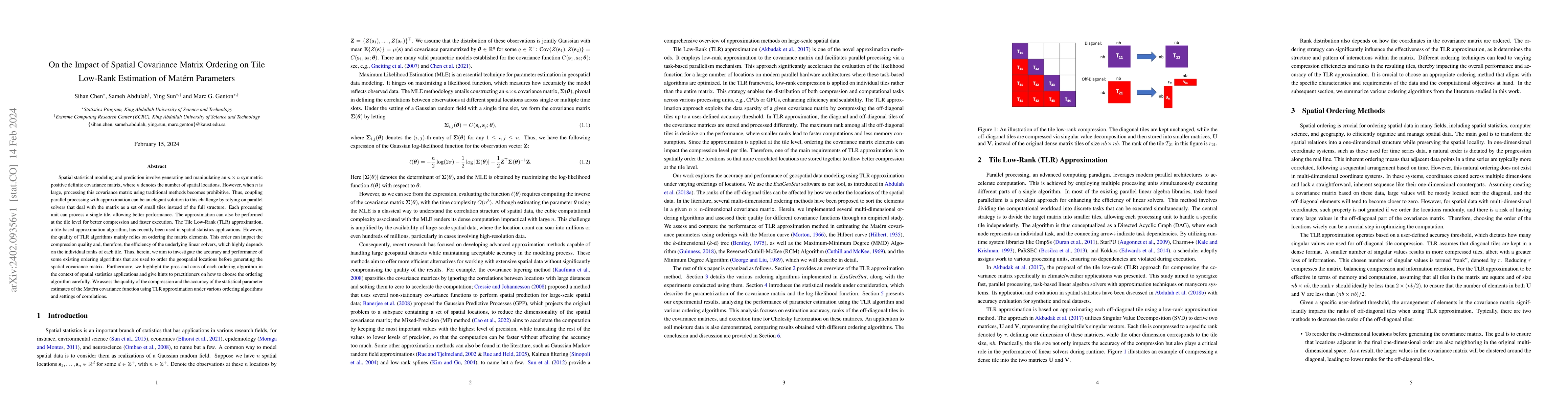 Thumbnail for On the Impact of Spatial Covariance Matrix Ordering on Tile Low-Rank
  Estimation of Mat\'ern Parameters