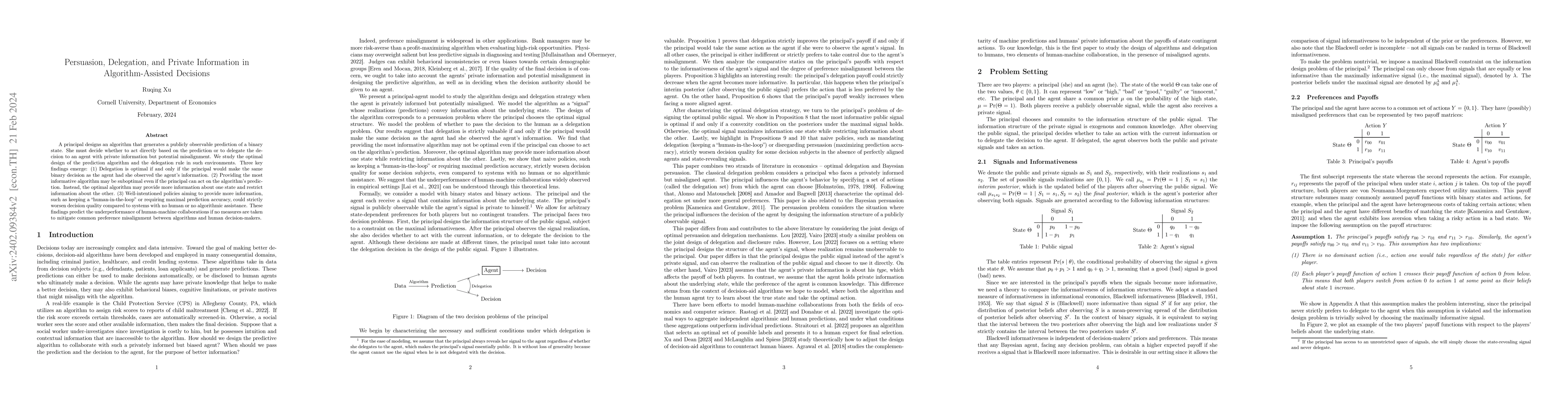 Thumbnail for Persuasion, Delegation, and Private Information in Algorithm-Assisted
  Decisions