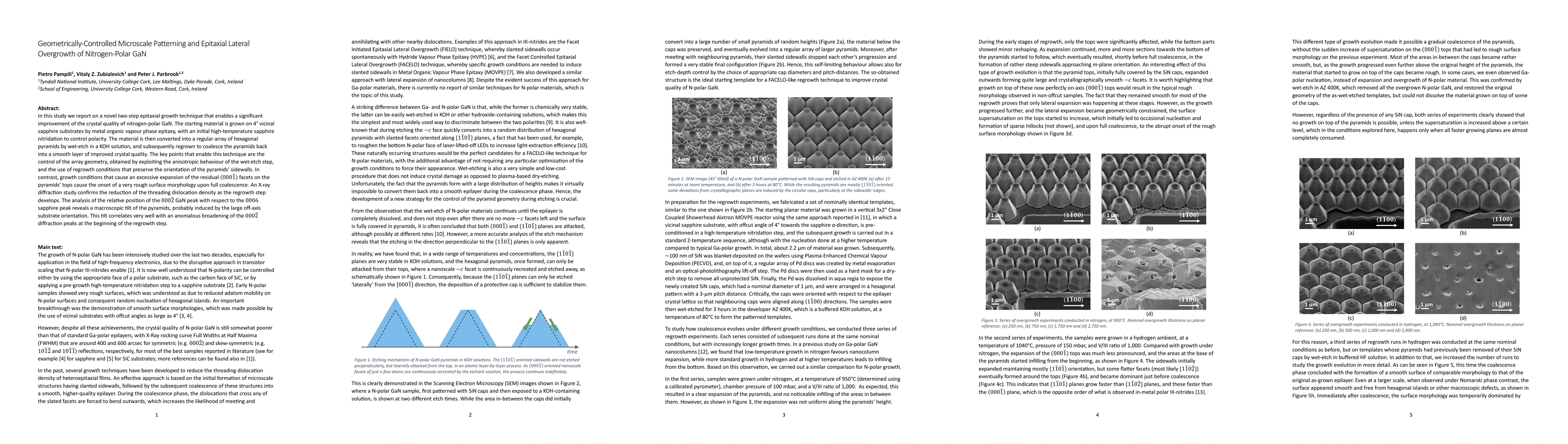 Thumbnail for Geometrically-Controlled Microscale Patterning and Epitaxial Lateral
  Overgrowth of Nitrogen-Polar GaN