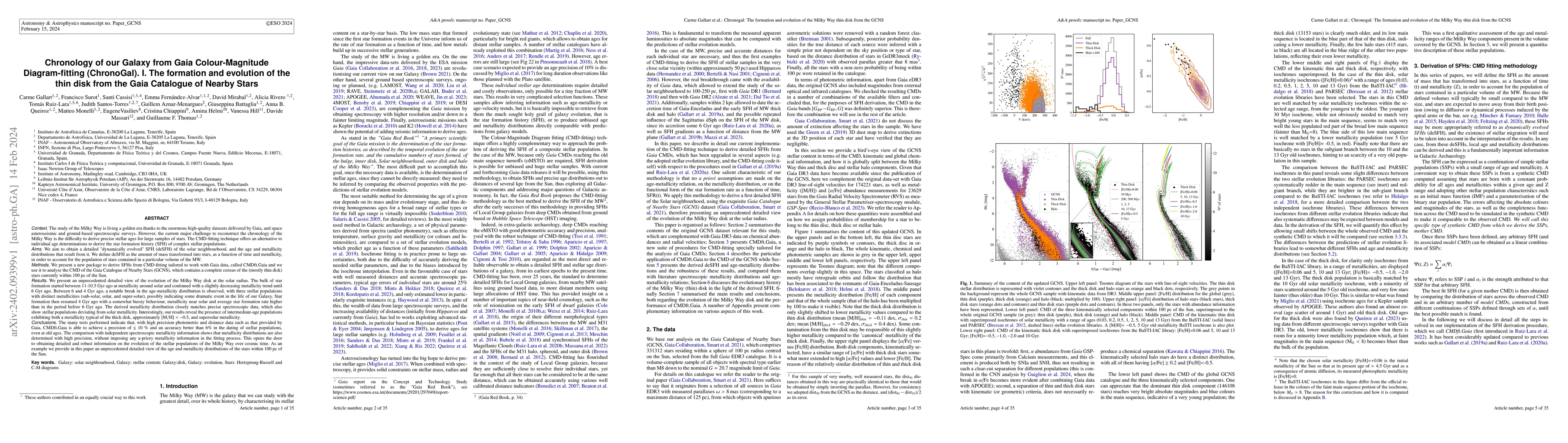 Thumbnail for Chronology of our Galaxy from Gaia Colour-Magnitude Diagram-fitting
  (ChronoGal). I. The formation and evolution of the thin disk from the Gaia
  Catalogue of Nearby Stars
