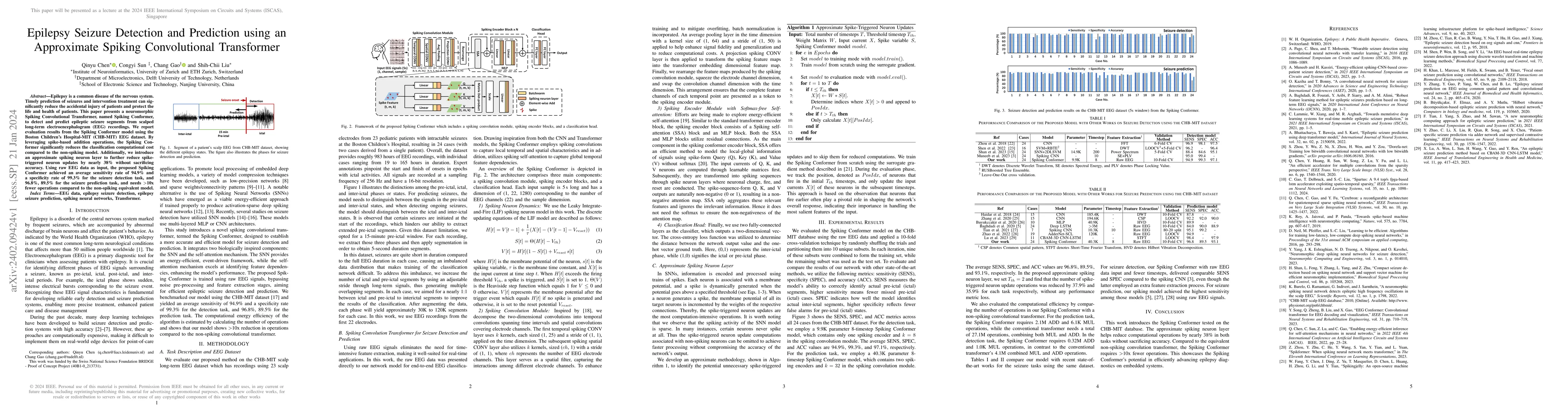 Thumbnail for Epilepsy Seizure Detection and Prediction using an Approximate Spiking
  Convolutional Transformer