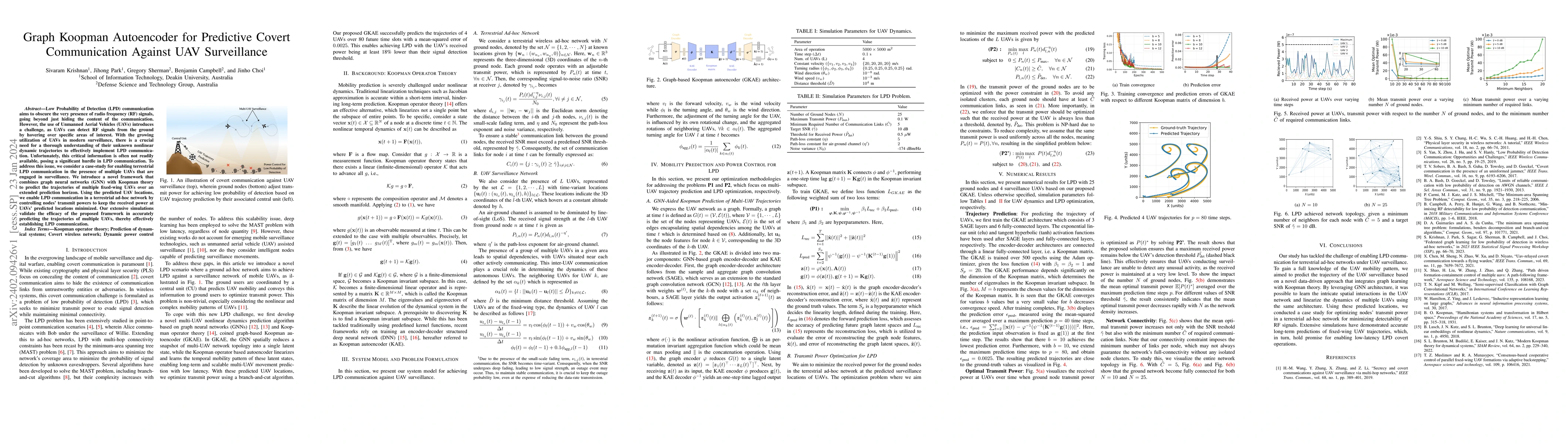 Thumbnail for Graph Koopman Autoencoder for Predictive Covert Communication Against
  UAV Surveillance