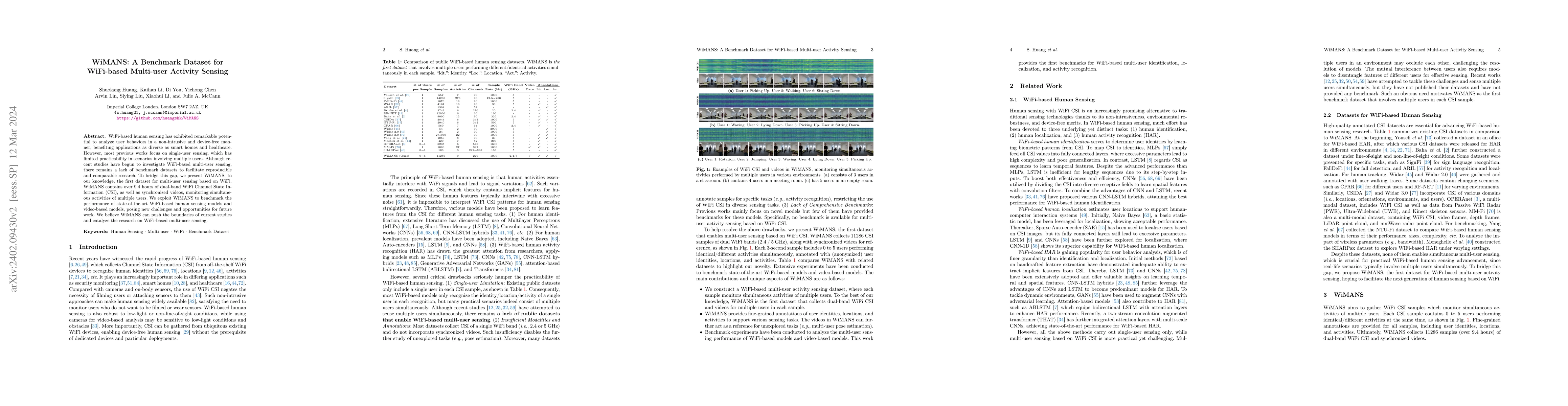 Thumbnail for WiMANS: A Benchmark Dataset for WiFi-based Multi-user Activity Sensing