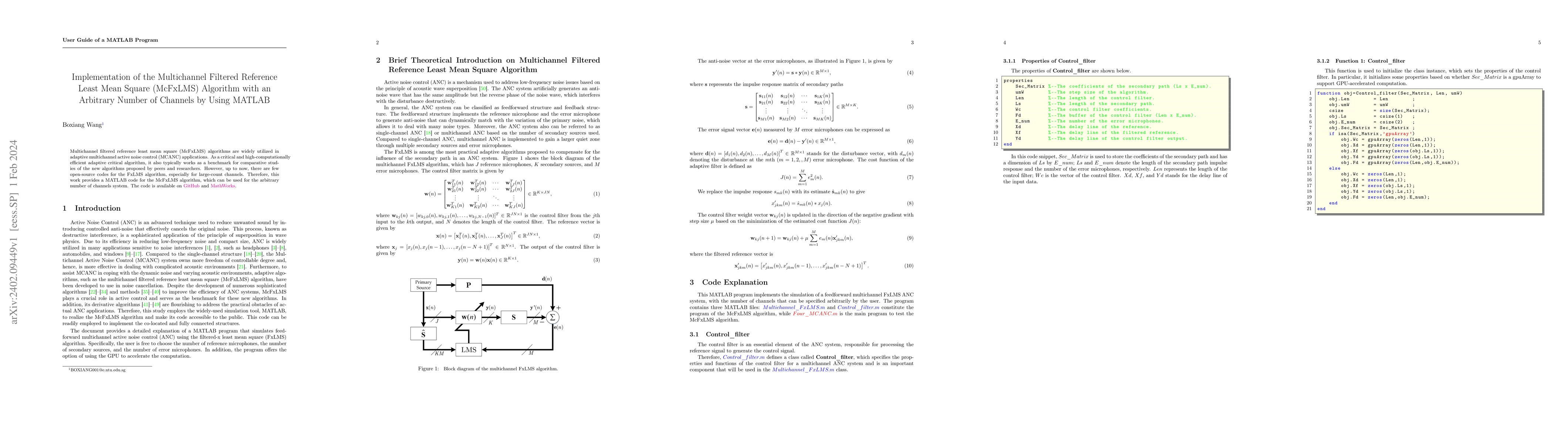Thumbnail for Implementation of the Multichannel Filtered Reference Least Mean Square
  (McFxLMS) Algorithm with an Arbitrary Number of Channels by Using MATLAB