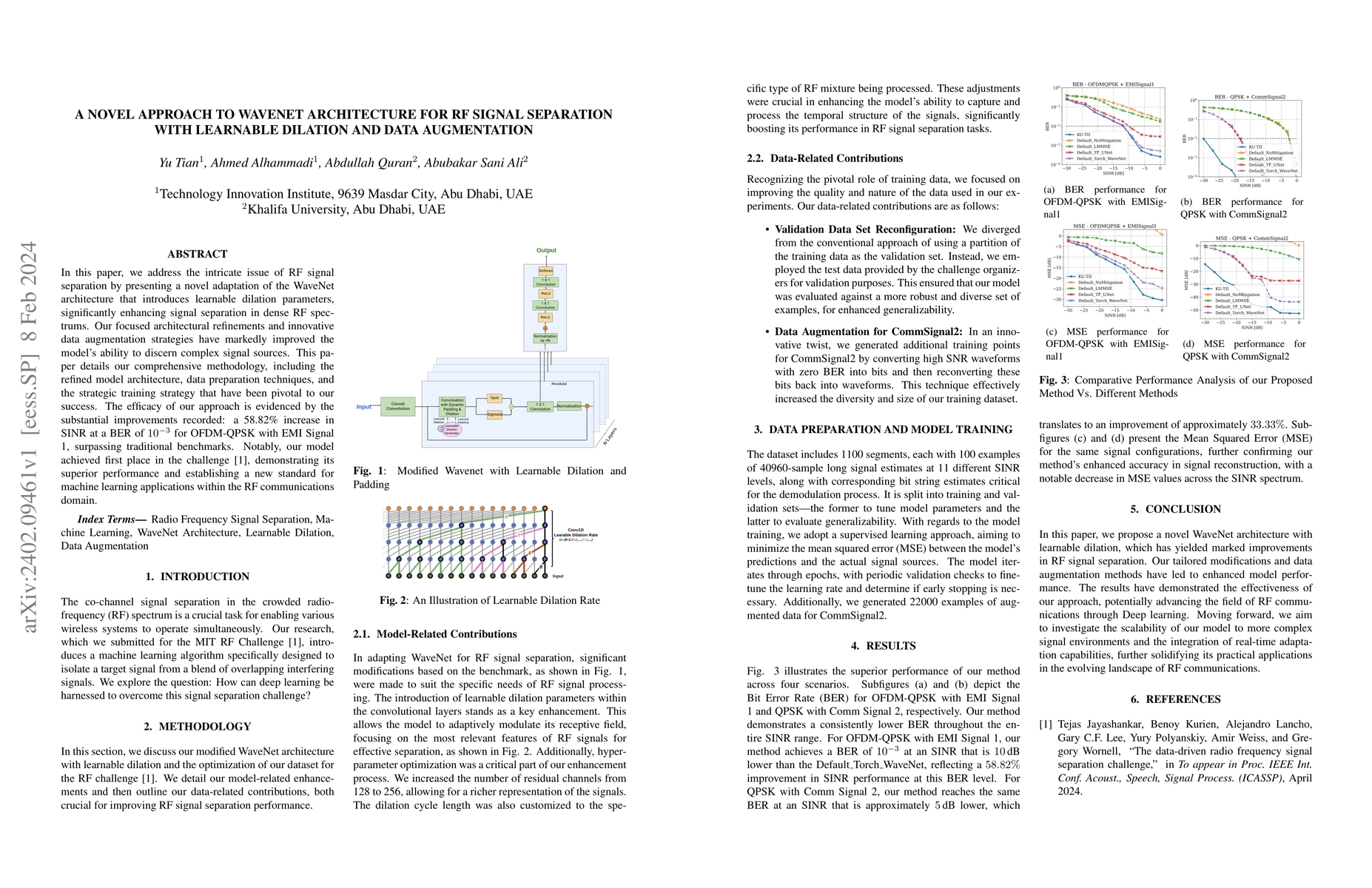 Thumbnail for A Novel Approach to WaveNet Architecture for RF Signal Separation with
  Learnable Dilation and Data Augmentation