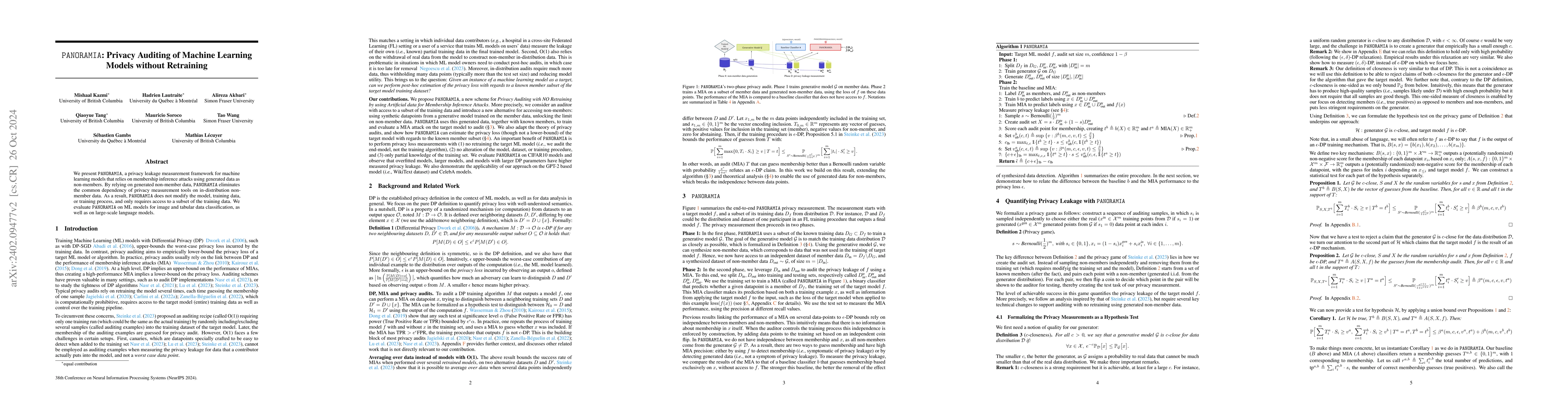 Thumbnail for PANORAMIA: Privacy Auditing of Machine Learning Models without
  Retraining