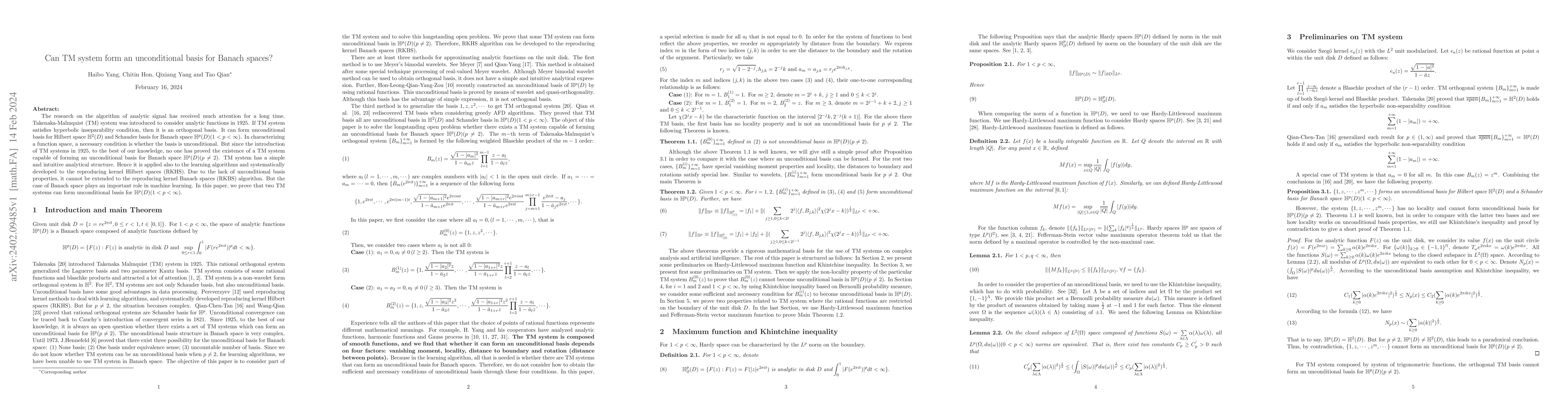 Thumbnail for Can TM system form an unconditional basis for Banach spaces?
