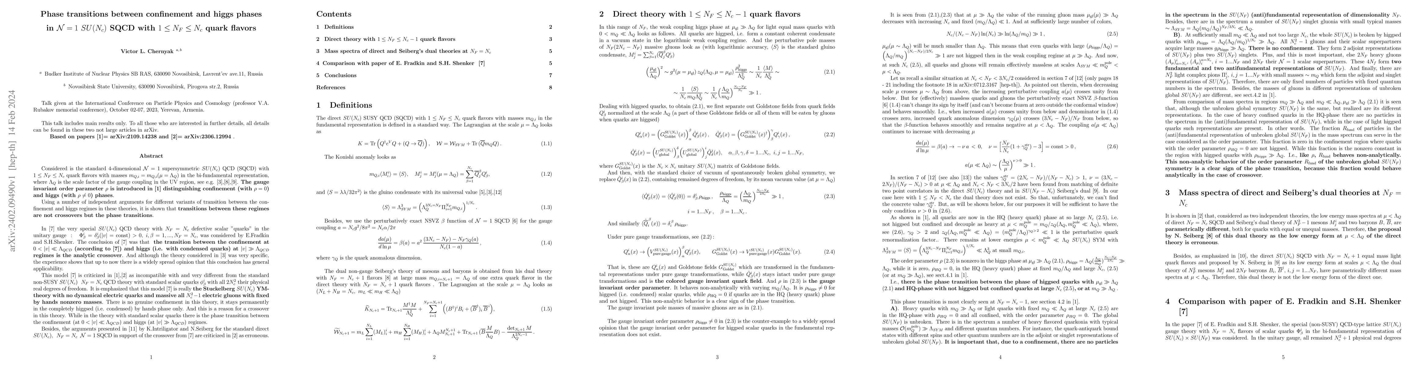 Thumbnail for Phase transitions between confinement and higgs phases in ${\cal
  N}=1\,\, SU(N_c)$ SQCD with $1\leq N_F\leq N_c$ quark flavors