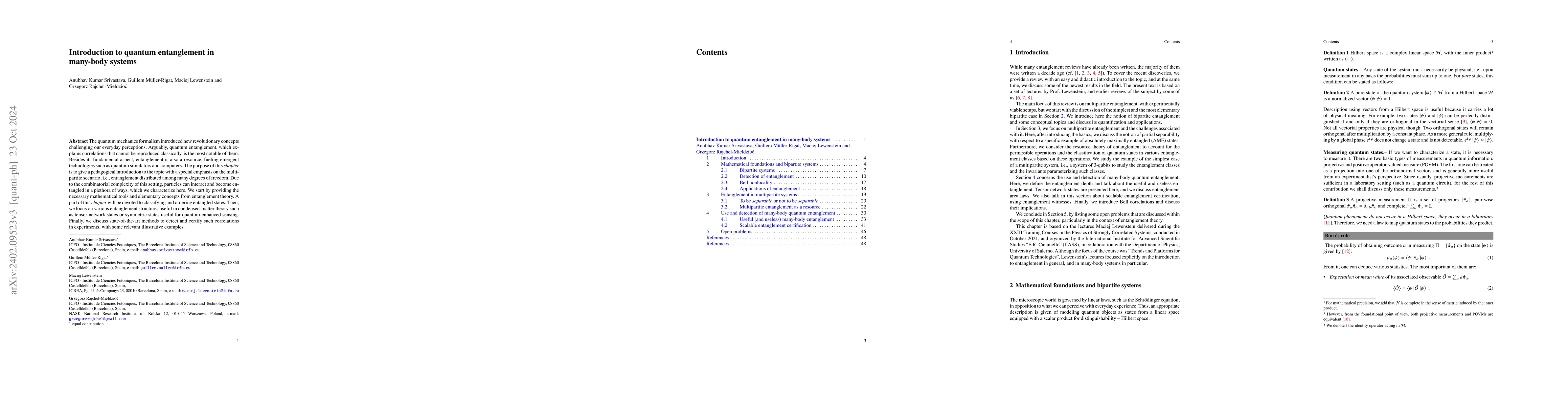 Thumbnail for Introduction to quantum entanglement in many-body systems