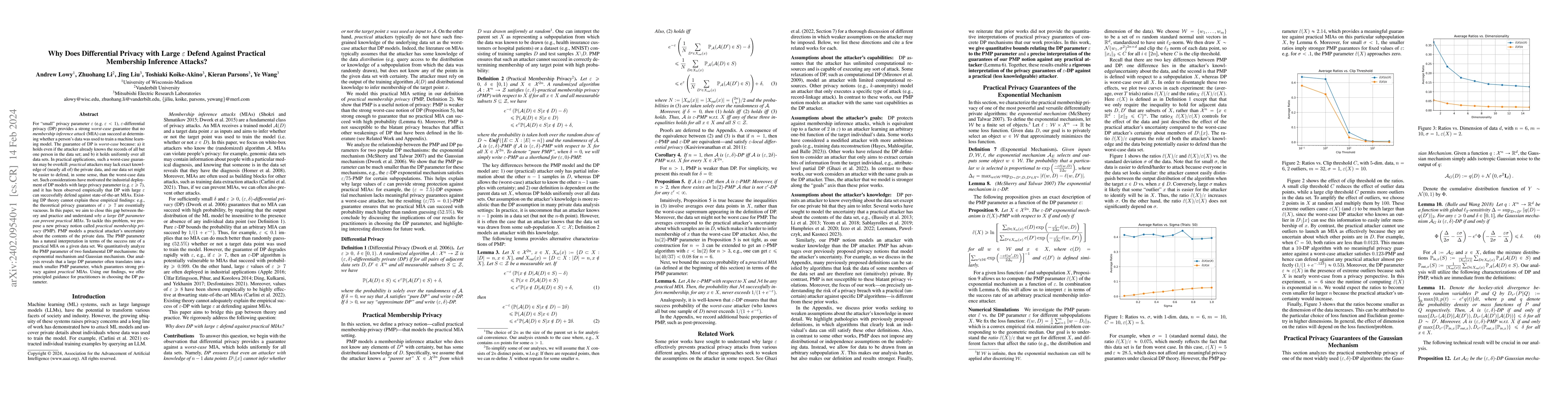 Thumbnail for Why Does Differential Privacy with Large Epsilon Defend Against
  Practical Membership Inference Attacks?
