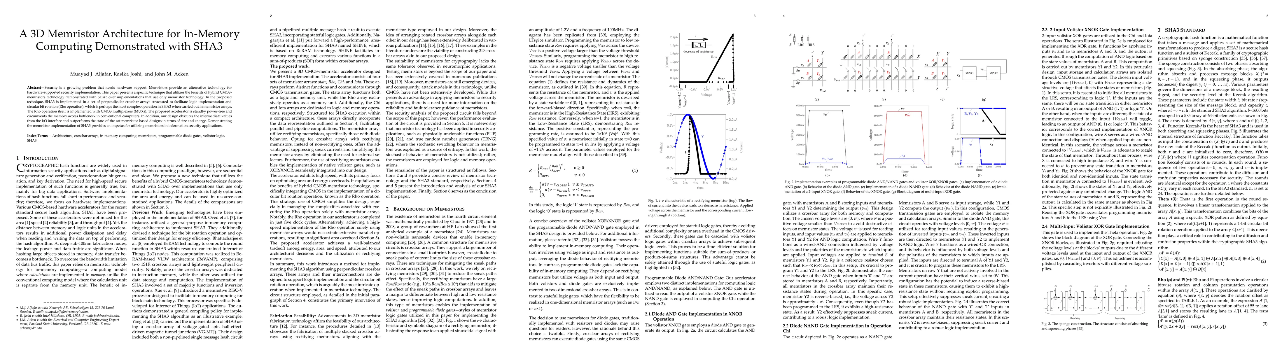 Thumbnail for A 3D Memristor Architecture for In-Memory Computing Demonstrated with
  SHA3
