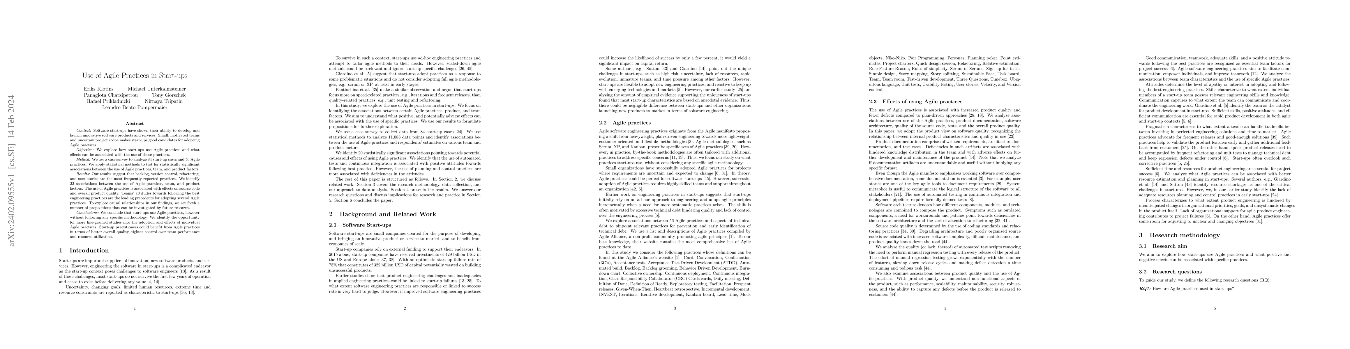Thumbnail for Use of Agile Practices in Start-ups