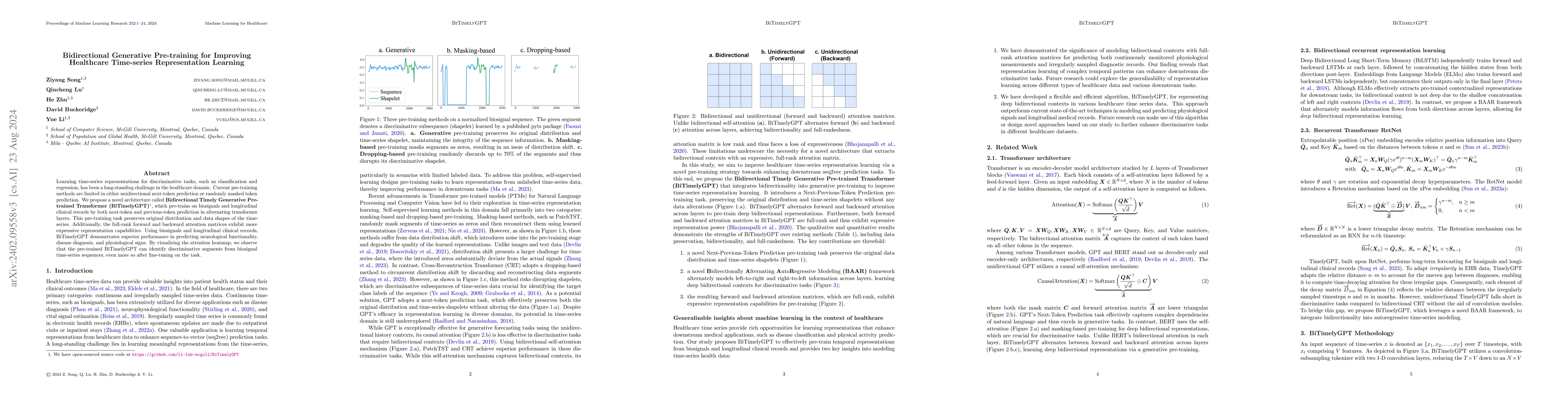 Thumbnail for Bidirectional Generative Pre-training for Improving Time Series
  Representation Learning