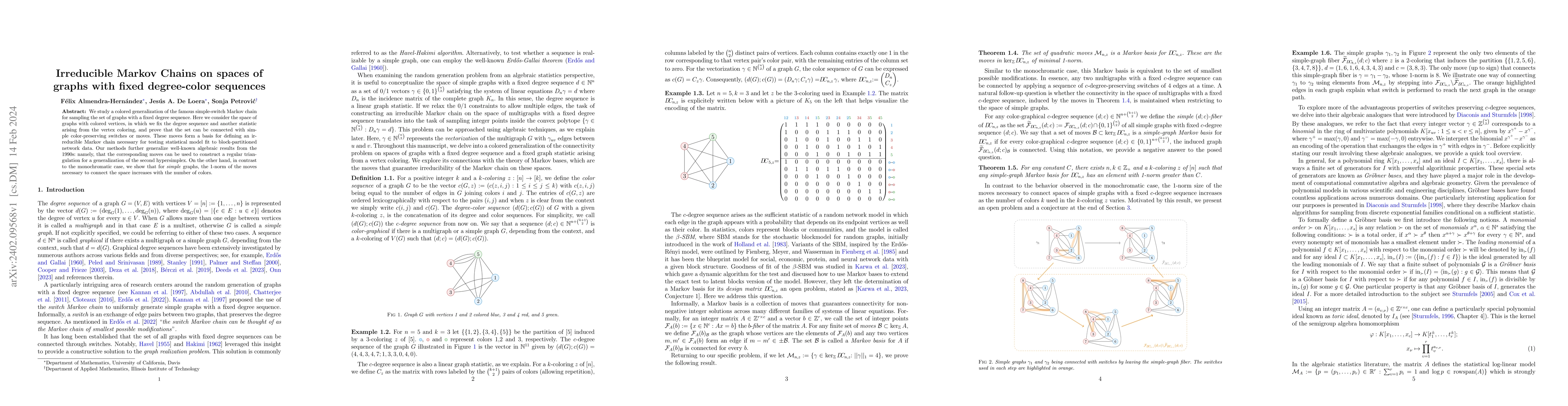Thumbnail for Irreducible Markov Chains on spaces of graphs with fixed degree-color
  sequences