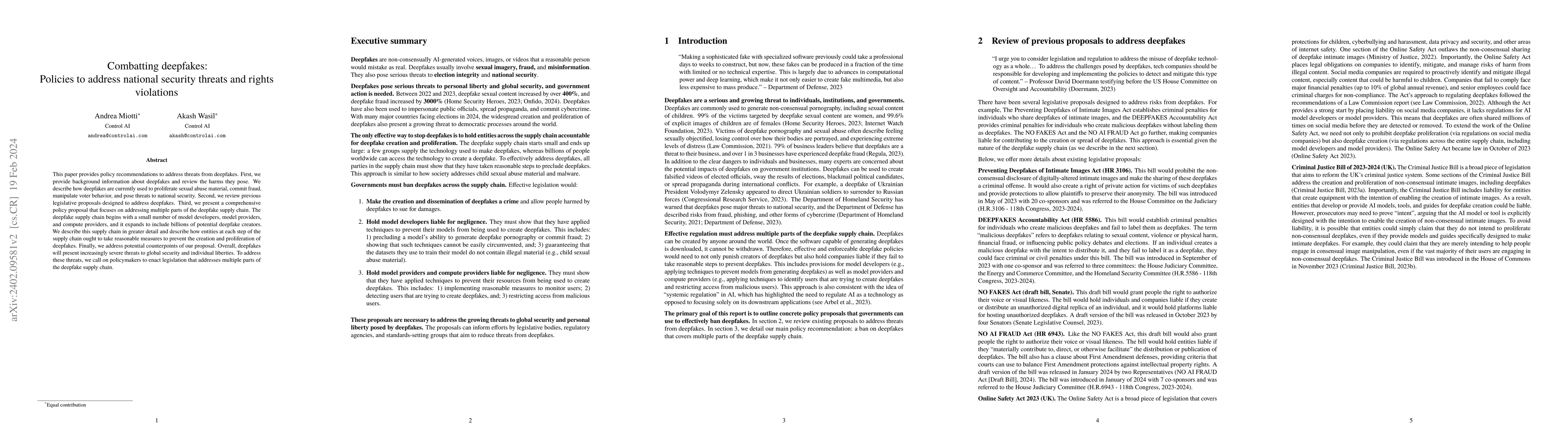 Thumbnail for Combatting deepfakes: Policies to address national security threats and
  rights violations