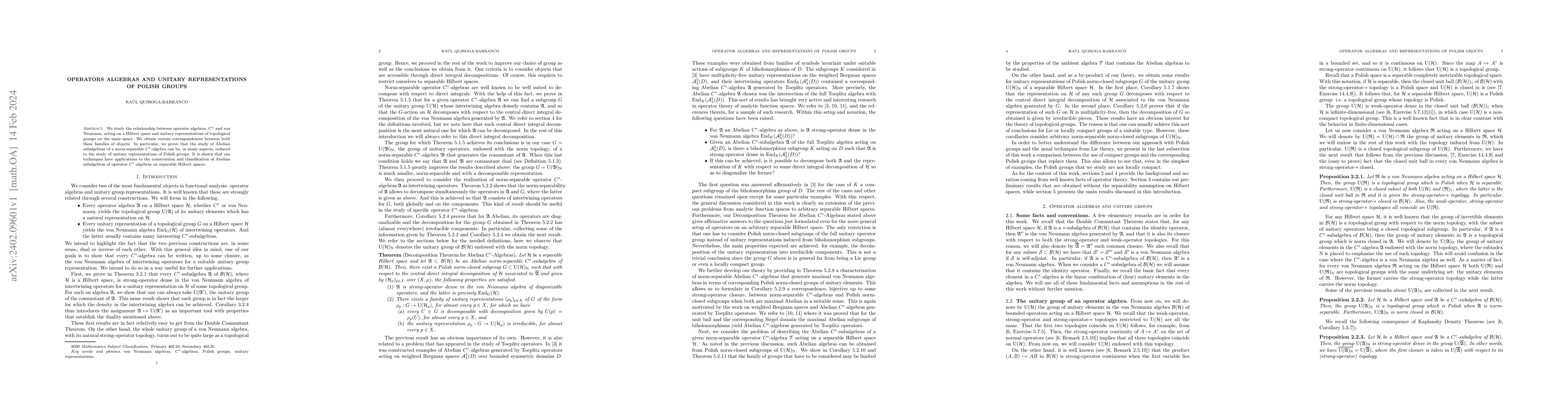 Thumbnail for Operators algebras and unitary representations of Polish groups