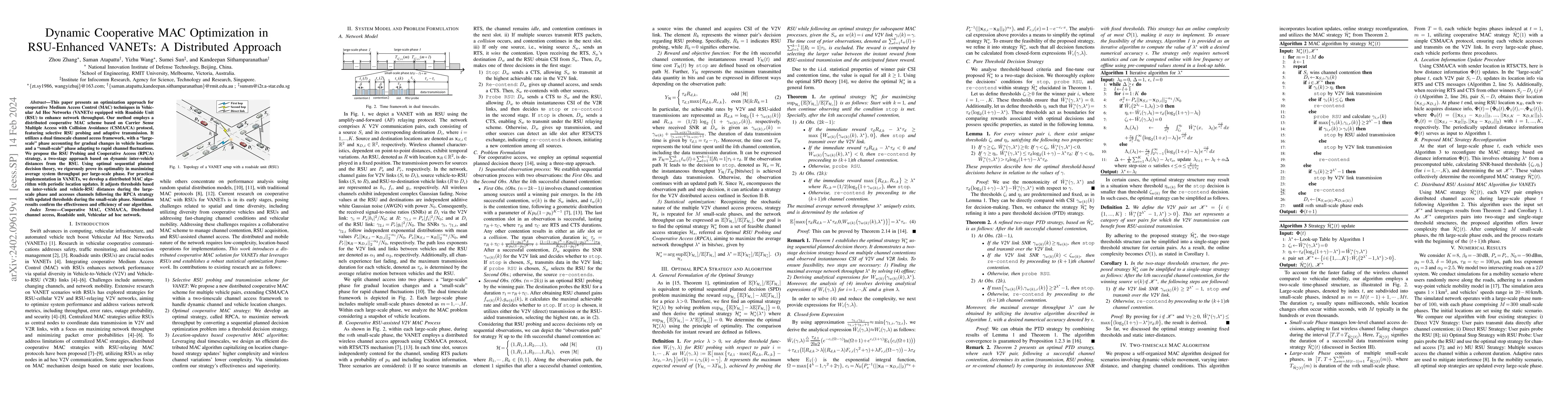 Thumbnail for Dynamic Cooperative MAC Optimization in RSU-Enhanced VANETs: A
  Distributed Approach