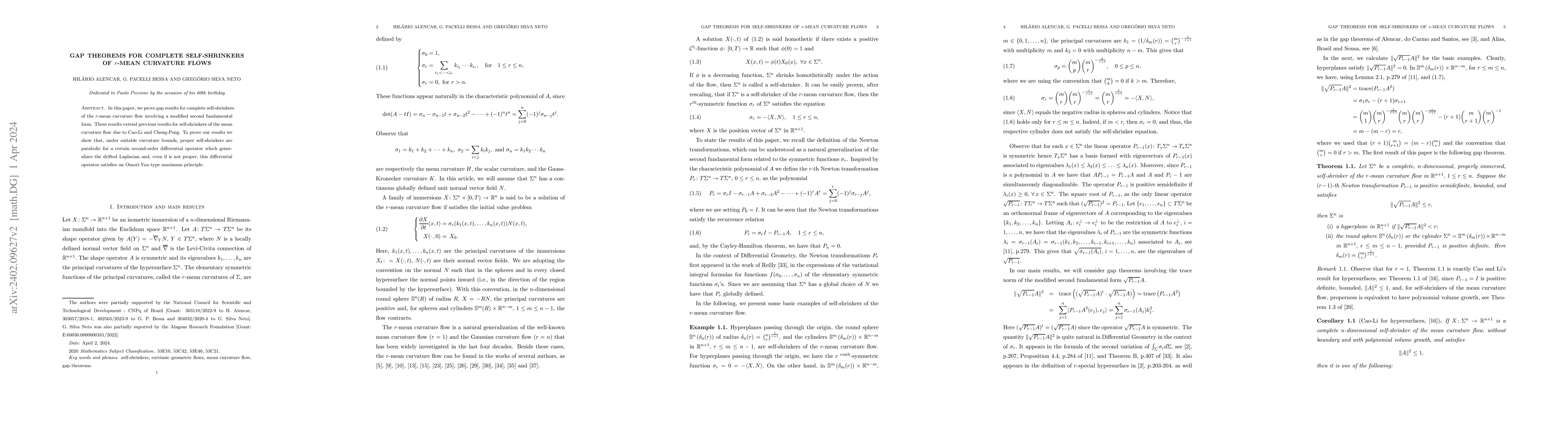 Thumbnail for Gap theorems for complete self-shrinkers of $r$-mean curvature flows